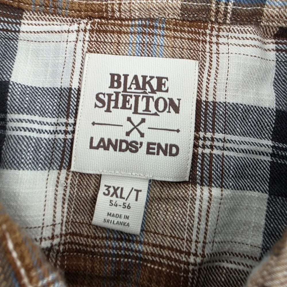 Blake Shelton Lands End Mens 3XL‎ Flannel Shirt Pearl Snap Western Long Sleeve